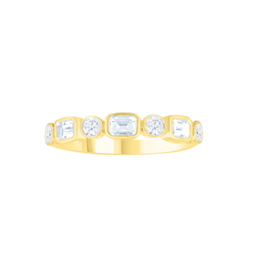 14K Yellow Gold Bezel Set Round and Baguette Diamond Band