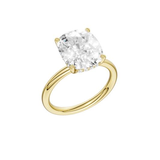 14K Yellow Gold Lab Grown 4.20ctw Elongated Cushion Diamond Hidden Halo Engagement Ring