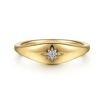 14K Yellow Gold Diamond Starburst Signet Ring