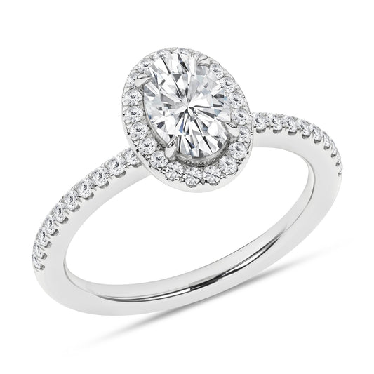 14K White Gold Lab Grown Oval Diamond Halo Engagement Ring
