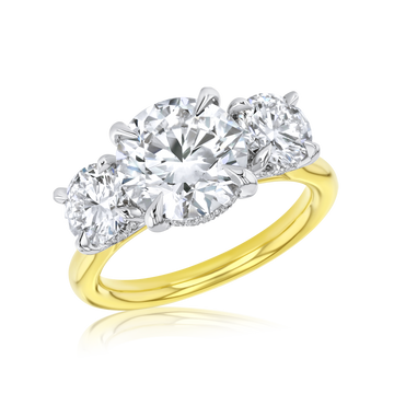 18K Two Tone Lab Grown 4.60CTW Round Three Stone Engagement Ring