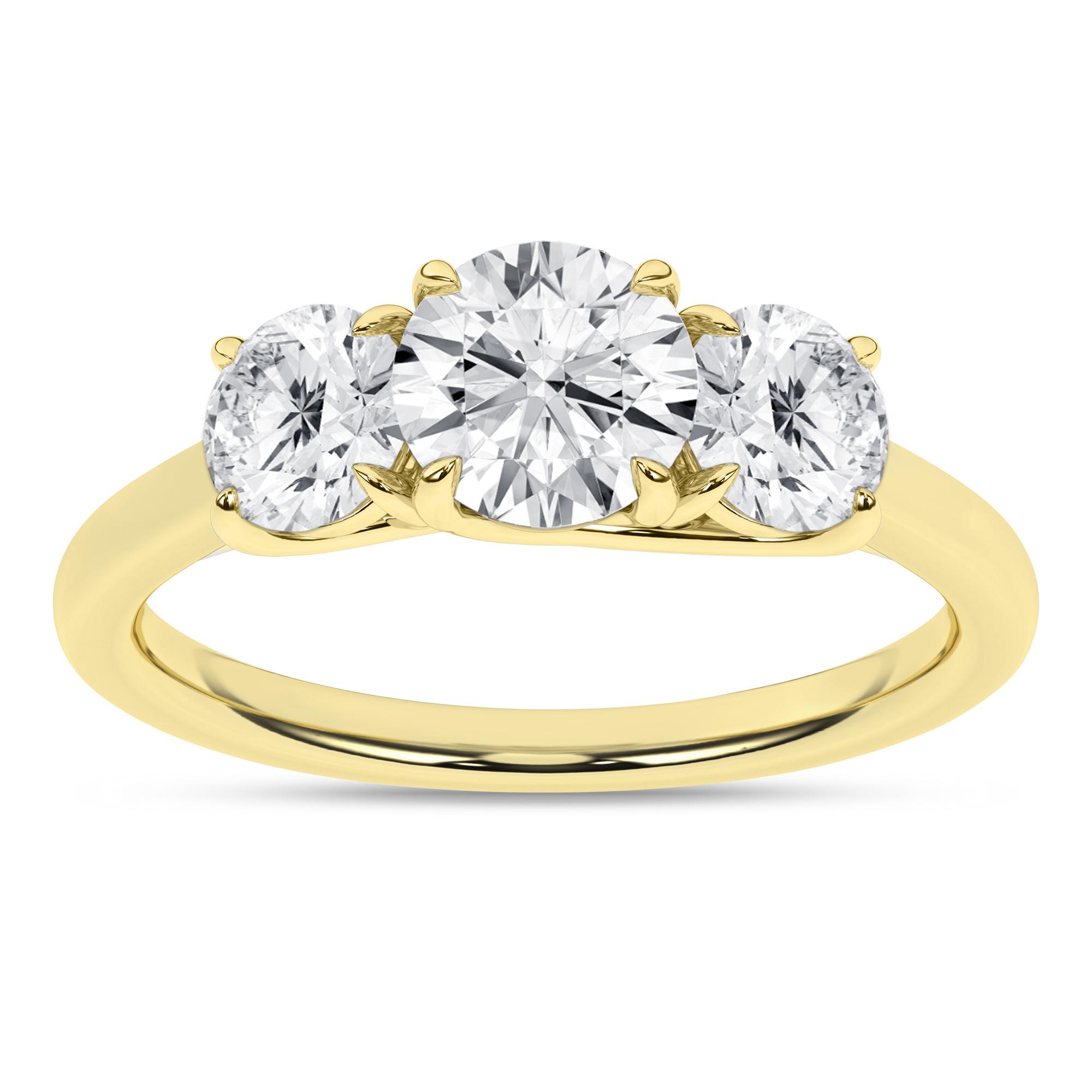14K Yellow Gold Lab Grown Diamond Three Stone Engagement Ring