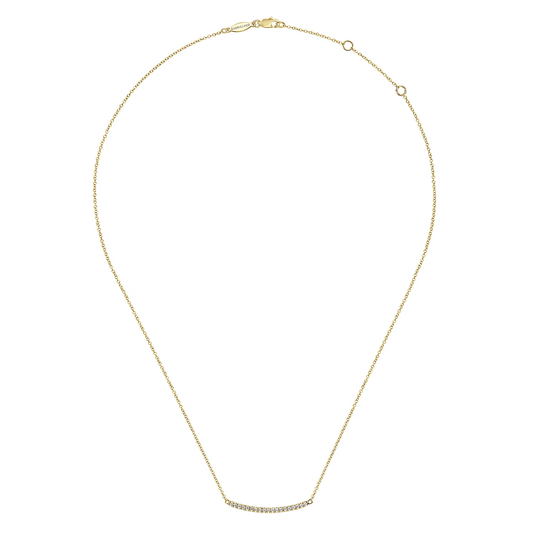 14K Yellow Gold Diamond Pave Curved Bar Necklace