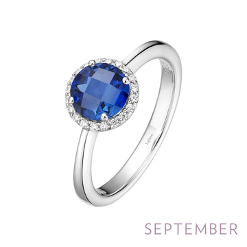 Sterling Silver Lab Grown Sapphire Ring with Simulated Diamonds