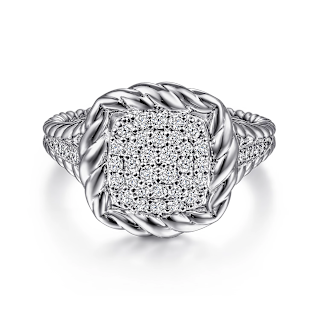 Sterling Silver White Sapphire Pave Ring with Rope Frame