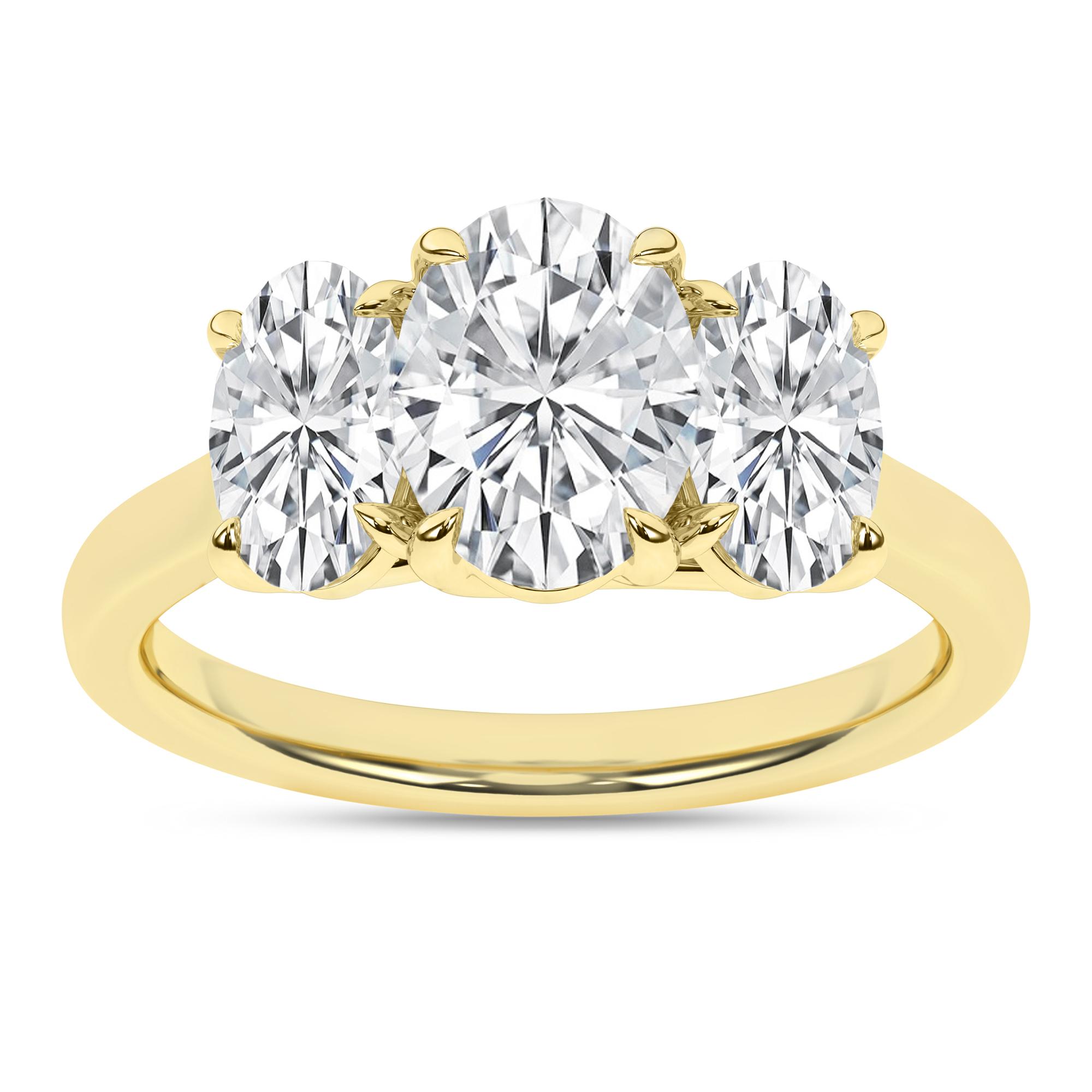 14K Yellow Gold Lab Grown 3.02ctw Three Stone Oval Engagement Ring