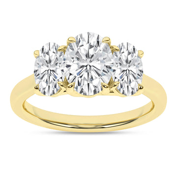 14K Yellow Gold Lab Grown 3.02ctw Three Stone Oval Engagement Ring