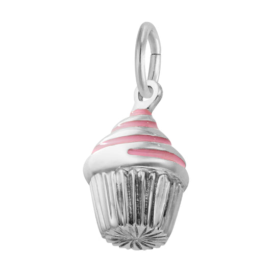 Rhodium Plated Sterling Silver Swirl Cupcake Charm