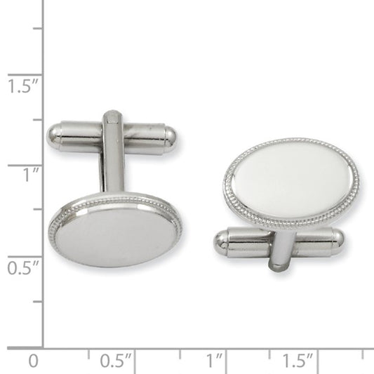 Rhodium-Plated Beaded Oval Engravable Cuff Links