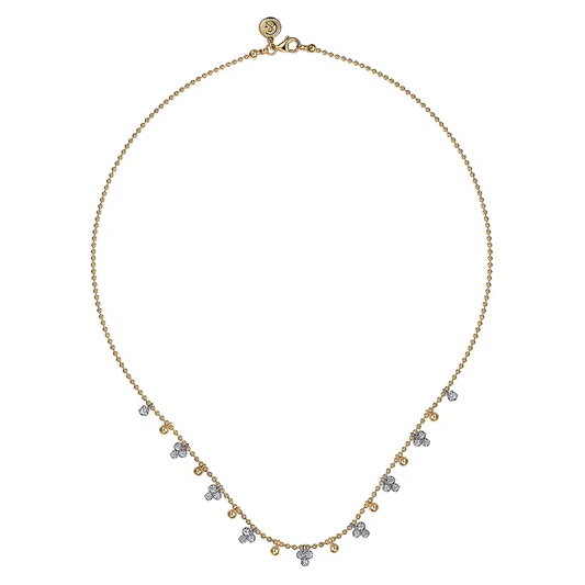 14K White Yellow Gold Bujukan Beads and Diamond Droplet Necklace