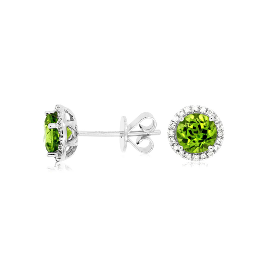 14K White Gold Peridot and Diamond Stud Earrings