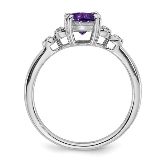 Sterling Silver Amethyst Ring with Diamond Accents
