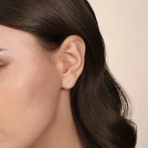 14K White Gold Small Diamond Flower Studs