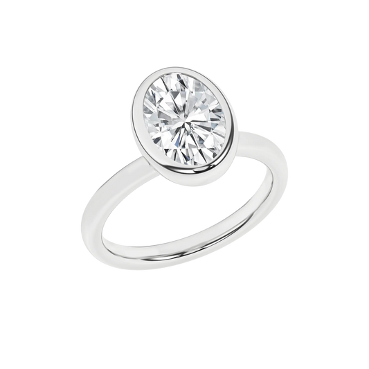 14K White Gold Lab Grown 2.55ct Oval Diamond Bezel Engagement Ring