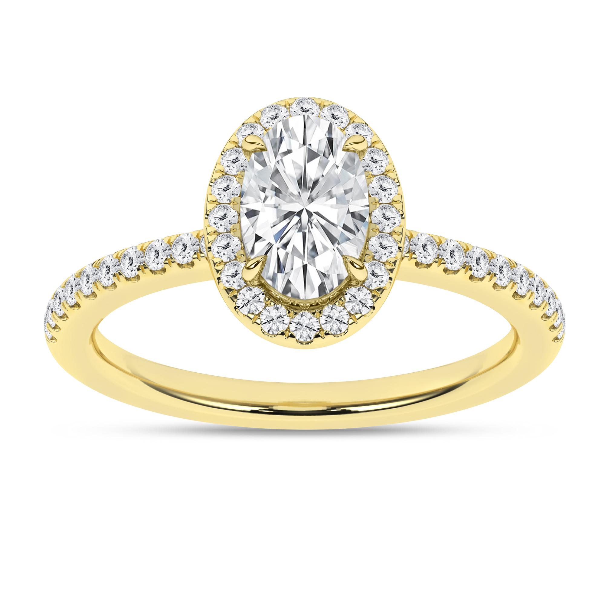 14K Yellow Gold Lab Grown 1.25ctw Oval Diamond Halo Engagement Ring