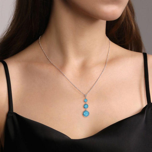 Sterling Silver Bujukan Rock Crystal & Turquoise Drop Necklace