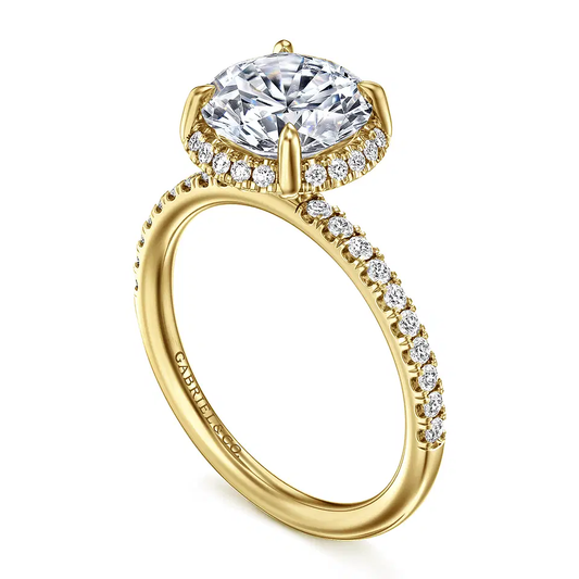 14K Yellow Gold Round Hidden Halo Diamond Engagement Ring