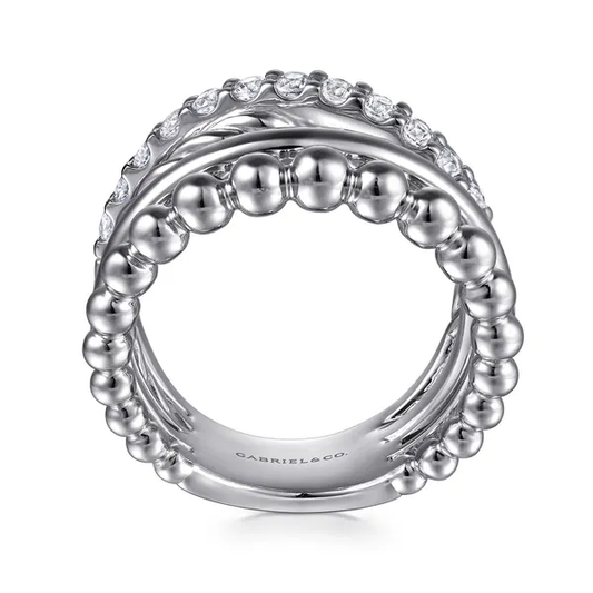 925 Sterling Silver Bujukan and White Sapphire Twisted Stackable Ring