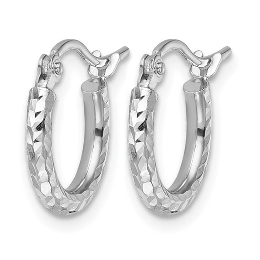 10K White Gold Diamond-Cut Tube Hoop Earrings 13mm