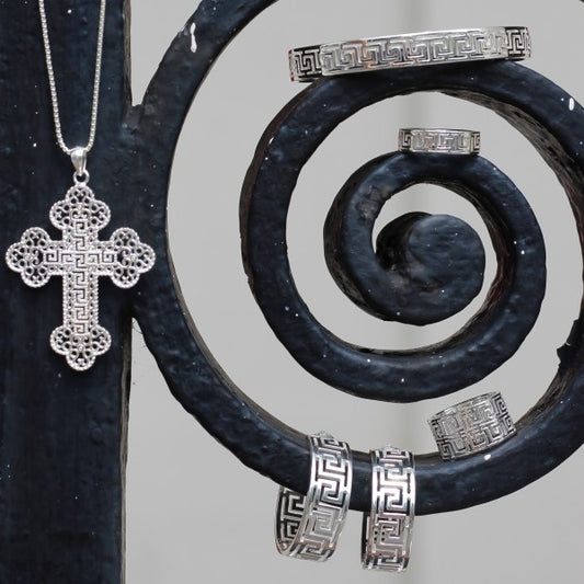 Sterling Silver Greek Key Cross Pendant