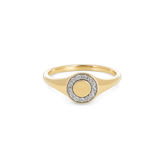 10K Yellow Gold Petite Bezel Diamond Signet Ring