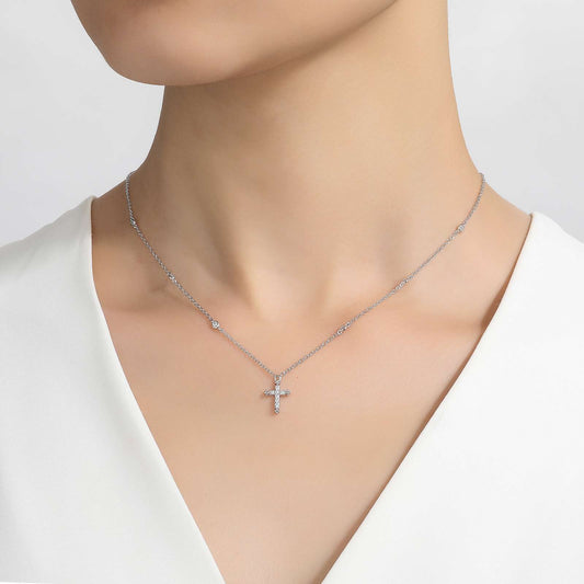 Sterling Silver 0.41CTW Simulated Diamond Cross Necklace