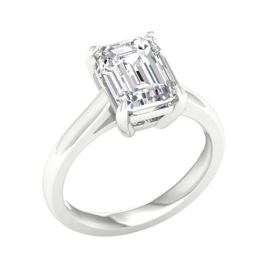 14K White Gold Lab Grown 3ct Emerald Diamond Solitaire Engagement Ring