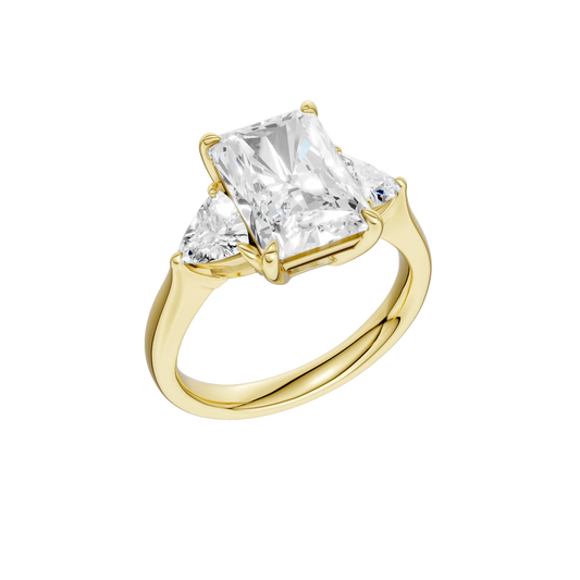 14K Yellow Gold Lab Grown 3.76ctw Radiant and Trillion Diamond Three Stone Engagement Ring