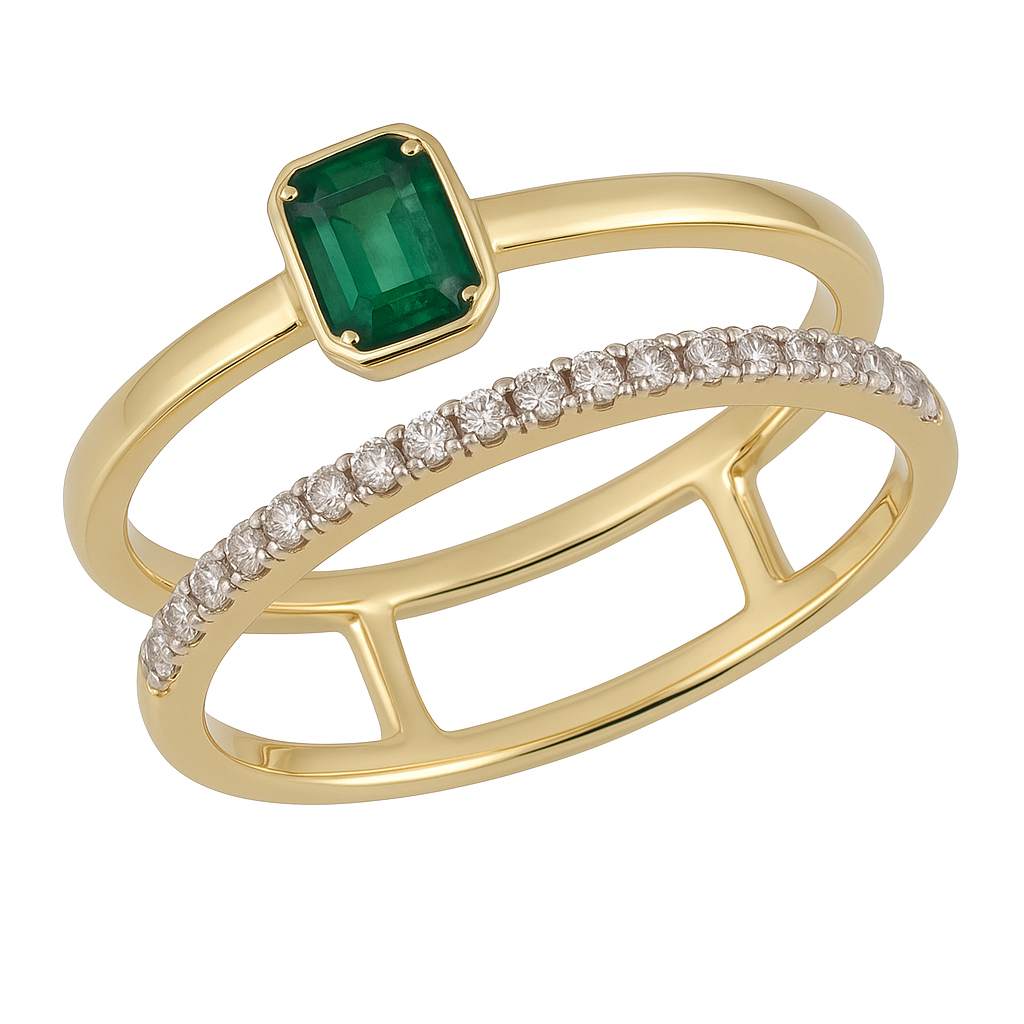 14K Yellow Gold .21ctw Emerald & Pavé Diamond Ring
