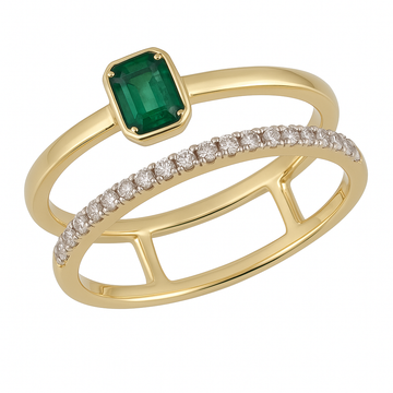 14K Yellow Gold .21ctw Emerald & Pavé Diamond Ring