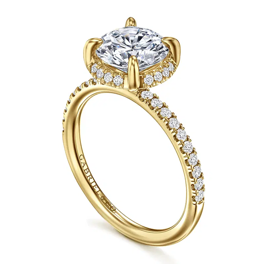 14K Yellow Gold Round Hidden Halo Diamond Engagement Ring