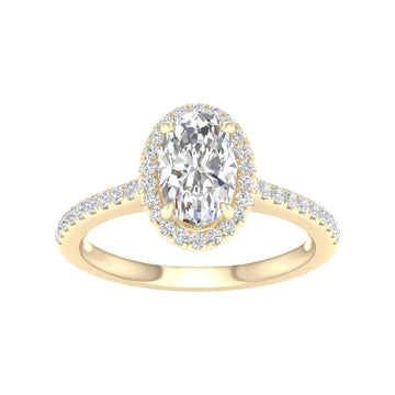 14K Yellow Gold Lab Grown Oval Diamond Halo Engagement Ring
