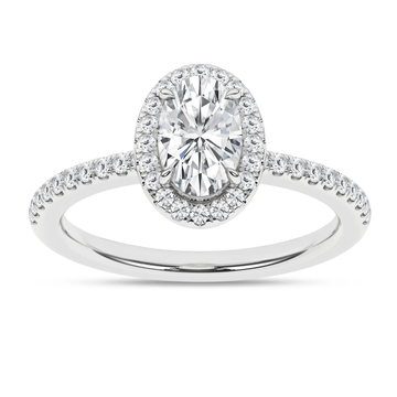 14K White Gold Lab Grown Oval Diamond Halo Engagement Ring