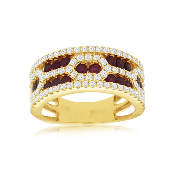 14K Yellow Gold Ruby and Diamond Wide Band