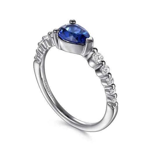 14K White Gold Diamond and Pear Sapphire Ring