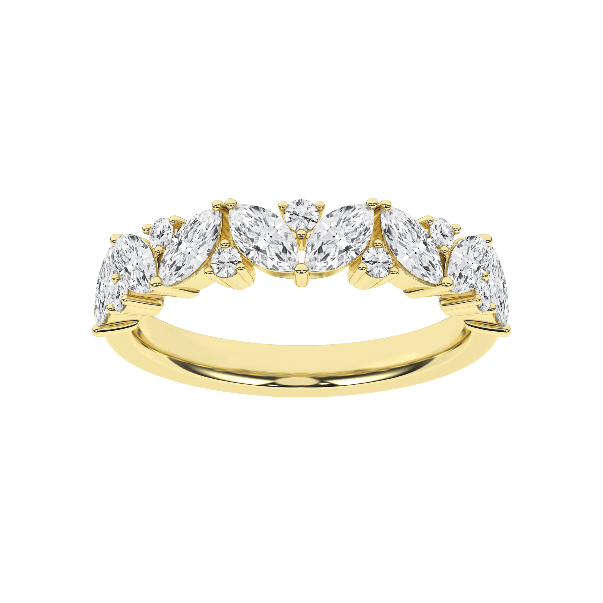 14K Yellow Gold Lab Grown Marquise and Round Diamond Band