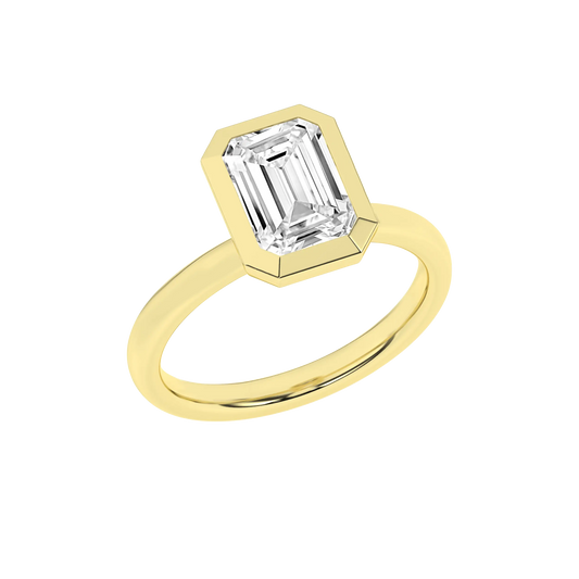 14K Yellow Gold Lab Grown 2.58ct Emerald Diamond Bezel Engagement Ring