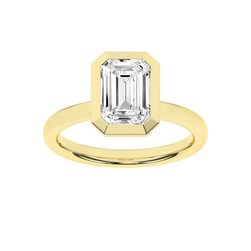 14K Yellow Gold Lab Grown 2.53ct Emerald Diamond Bezel Engagement Ring