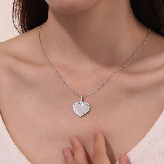 Sterling Silver Simulated Diamond Heart Necklace