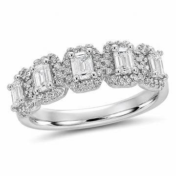 14K White Gold 1.10ctw Five Emerald-Cut Diamond Cluster Band