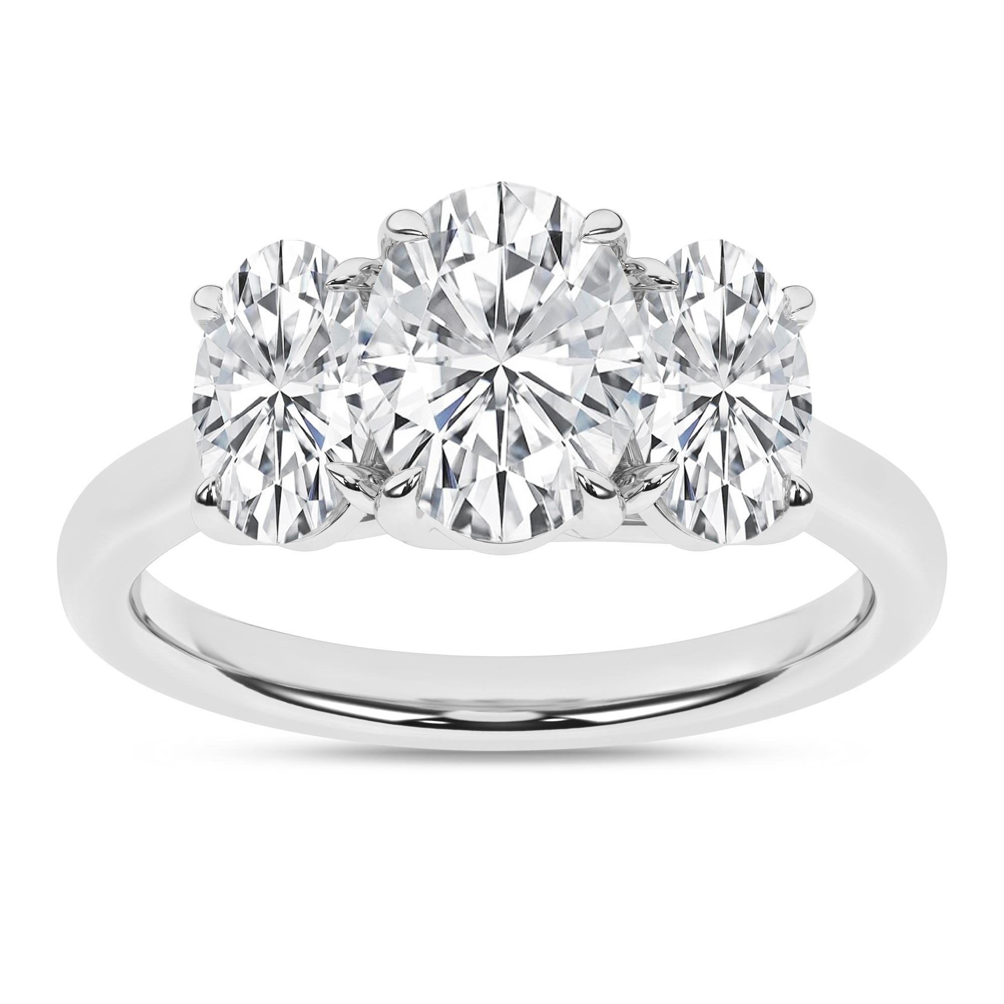 14K White Gold Lab Grown 3.05ctw Three Stone Oval Engagement Ring