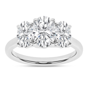 14K White Gold Lab Grown 3.05ctw Three Stone Oval Engagement Ring