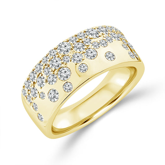 10K Yellow Gold Pave Diamond Starburst Wide Band