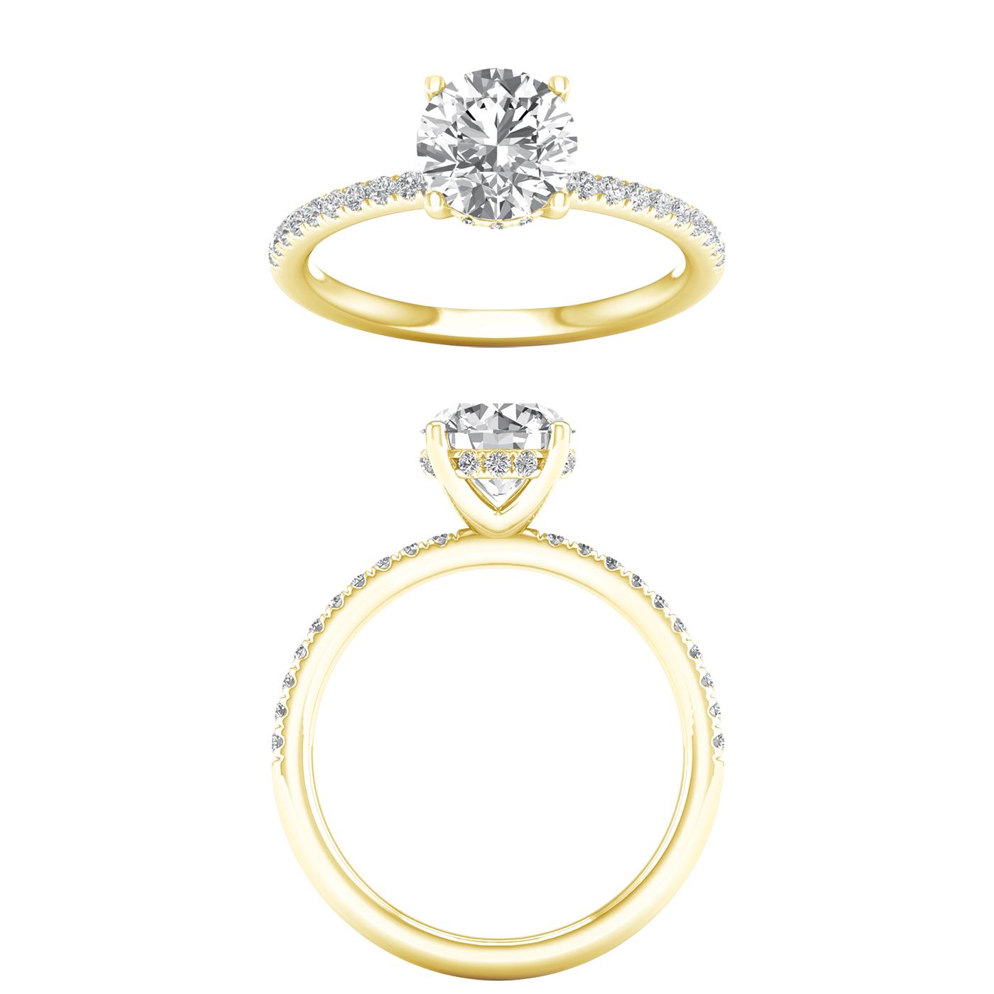 14K Yellow Gold Lab Grown Round Diamond Halo Engagement Ring
