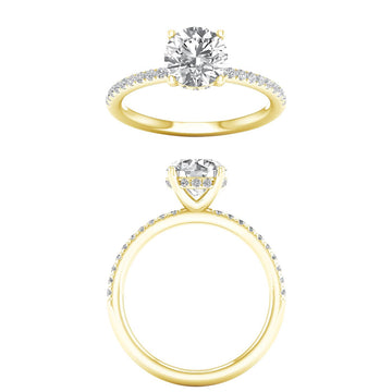 14K Yellow Gold Lab Grown Round Diamond Halo Engagement Ring