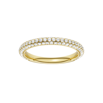 14K Yellow Gold Lab Grown Three Row Pave Band