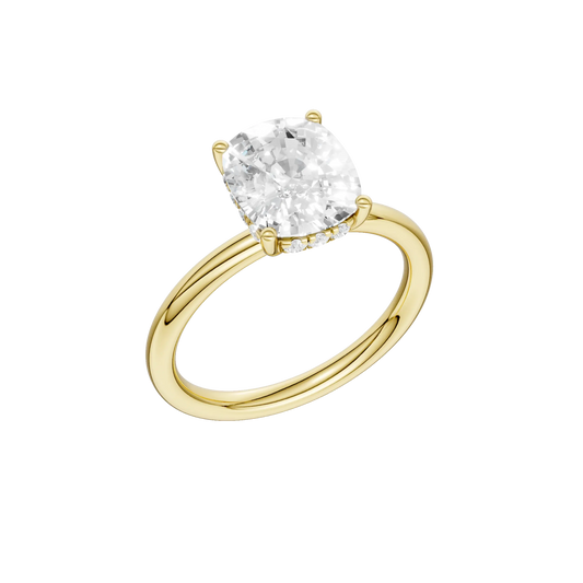 14K Yellow Gold Lab Grown 2.59ctw Elongated Cushion Diamond Hidden Halo Engagement Ring
