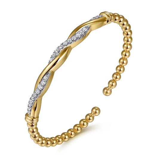 14K Yellow Gold Bujukan Diamond Twist Split Bangle Bracelet