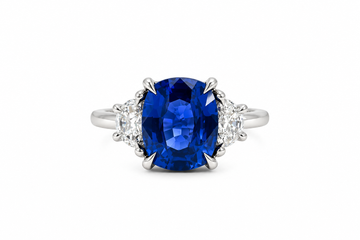 Platinum 2.54ct Cushion Cut Sapphire and Diamond Three-Stone Ring