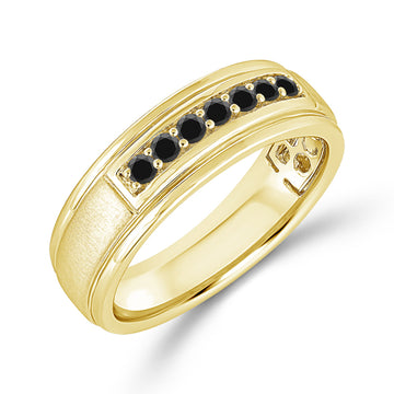 10K Yellow Gold Brushed and Polished Band with Black Diamonds